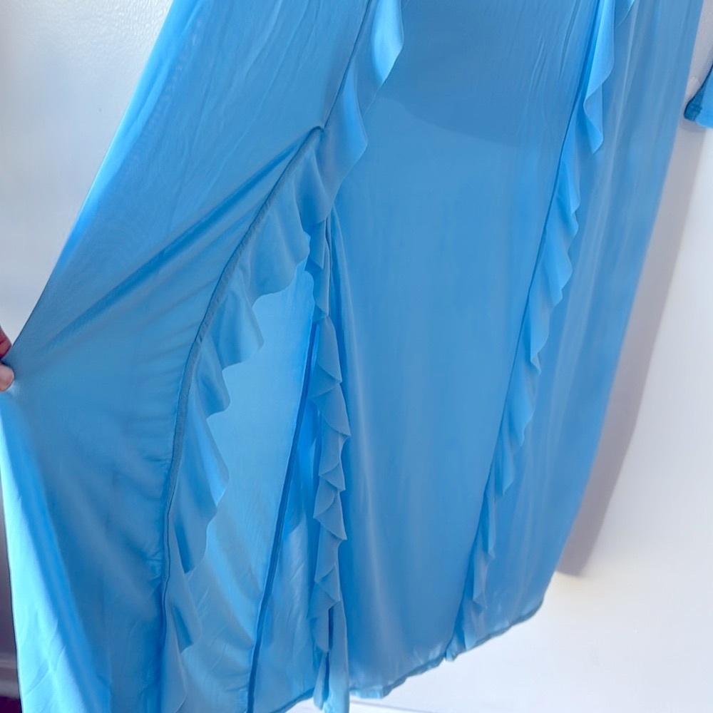 Future Collective Blue Maxi Dress Size XS Front Spilt Long Sleeve V-Neckline - Picture 9 of 9